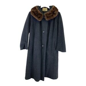 Vintage Royal Emblem By Namdlef Wool Coat Mohair Collar Canada Long Button Large